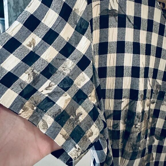 Vintage S.Roberts 1980s Shepherds check plaid floral front tie mini dress - Picture 10 of 11